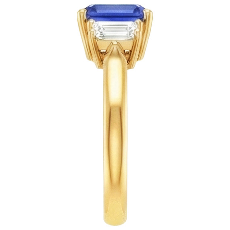 Bague Or Jaune 3 Pierres Saphir Bleu & Diamant Naturels Extraits des Mines ( et non cultivés en laboratoire ) 9 Carats