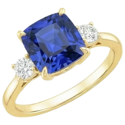 Bague Or Jaune Diamant Naturels Extraits des Mines ( et non cultivés en laboratoire ) Rond & Saphir Bleu Coussin 2.75 Carats Neuf
