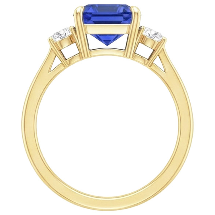 Bague Or Jaune Diamant Naturels Extraits des Mines ( et non cultivés en laboratoire ) Rond & Saphir Bleu Coussin 2.75 Carats Neuf