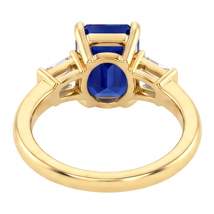 Bague Or Jaune Trois Pierres Saphir Bleu Emeraude 2.50 Carats