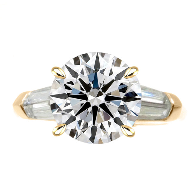 Bague Or Jaune Véritable Diamant Rond Avec Couteau Baguettes 3 Carats