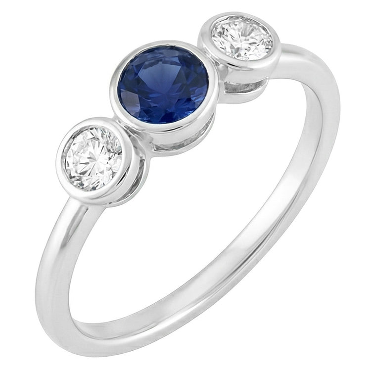 Bague Or Pierre Gemme Serti Clos Diamants & Saphir 3 Pierres 1.50 Carats