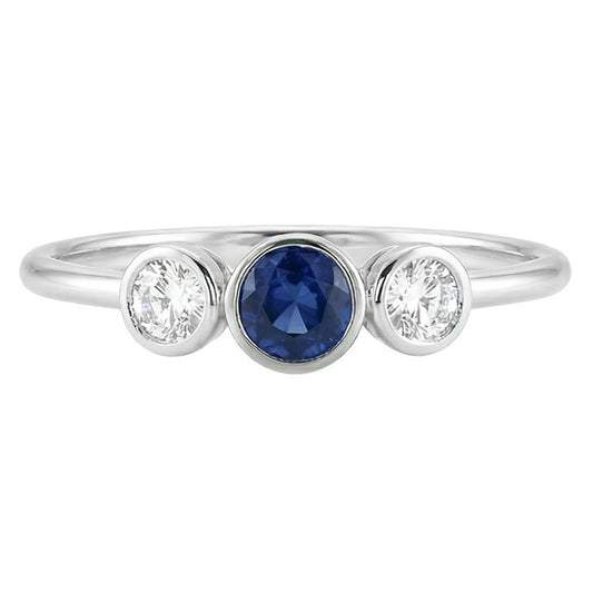 Bague Or Pierre Gemme Serti Clos Diamants & Saphir 3 Pierres 1.50 Carats