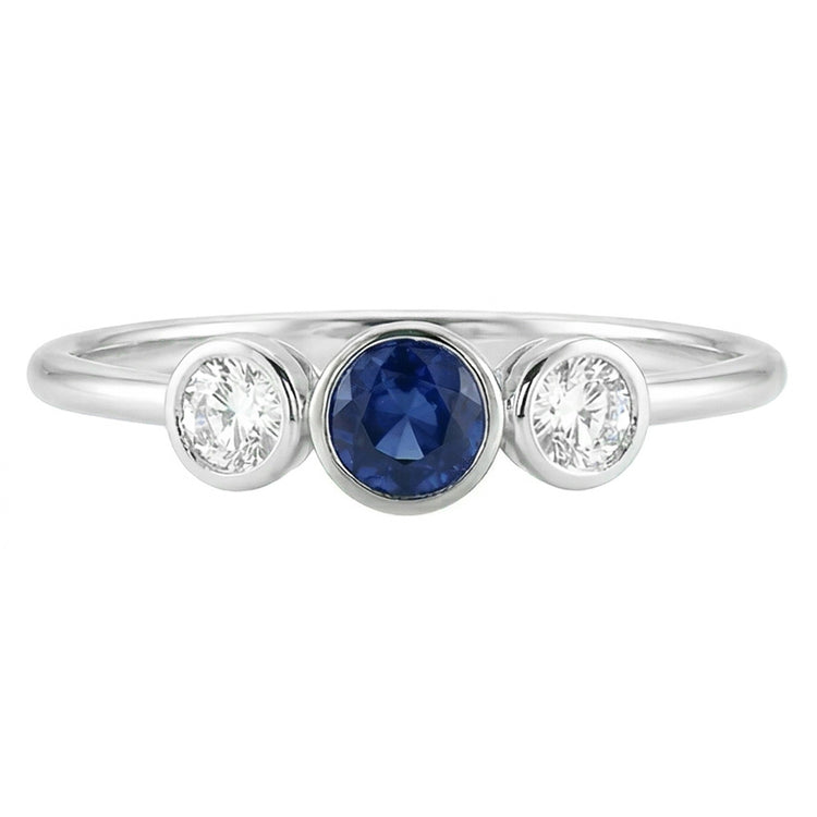 Bague Or Pierre Gemme Serti Clos Diamants & Saphir 3 Pierres 1.50 Carats