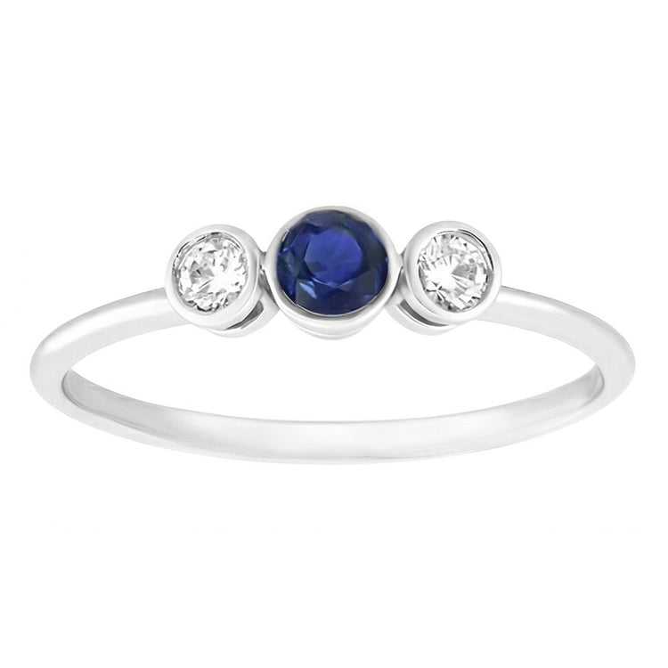 Bague Or Pierre Gemme Serti Clos Diamants & Saphir 3 Pierres 1.50 Carats