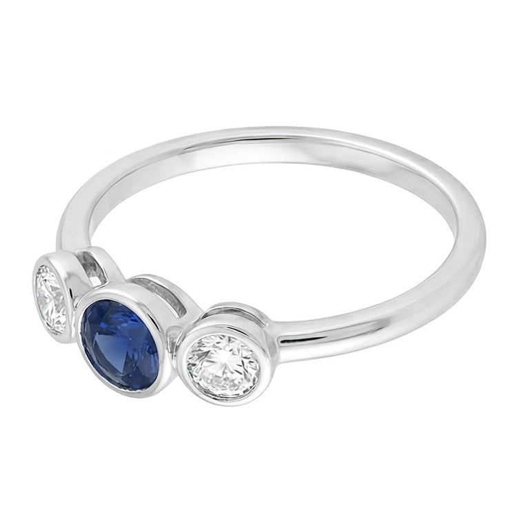 Bague Or Pierre Gemme Serti Clos Diamants & Saphir 3 Pierres 1.50 Carats