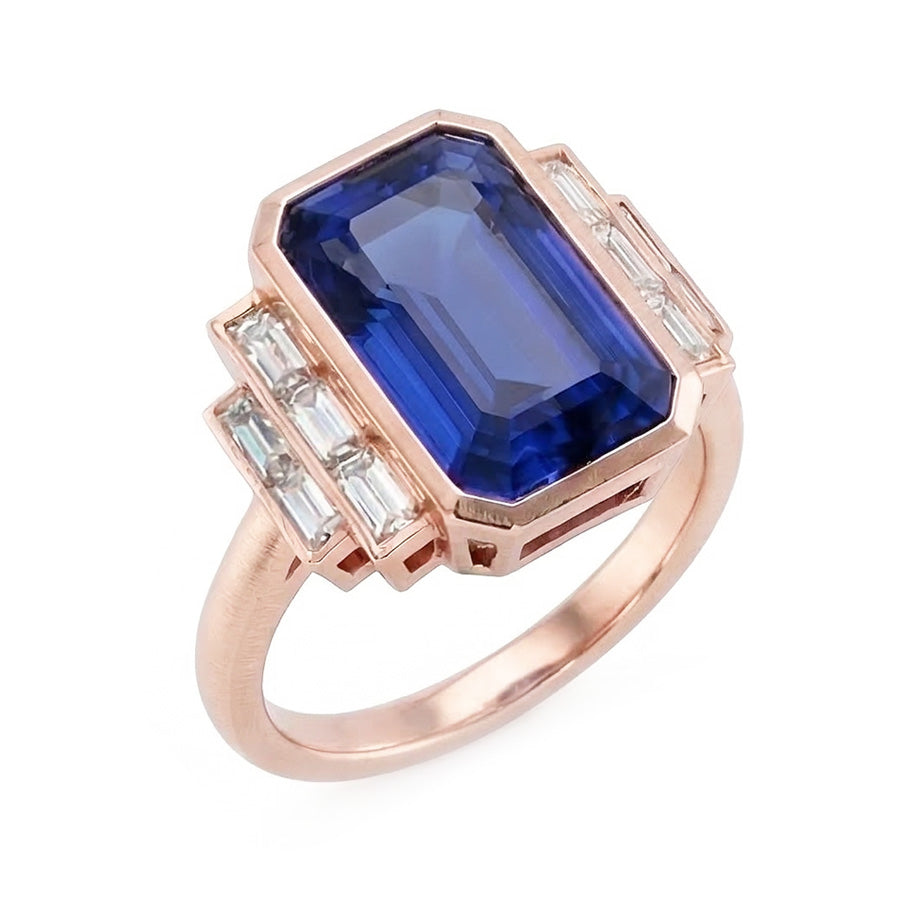 naturel baguette diamant 3.50carats bague angle de côté
