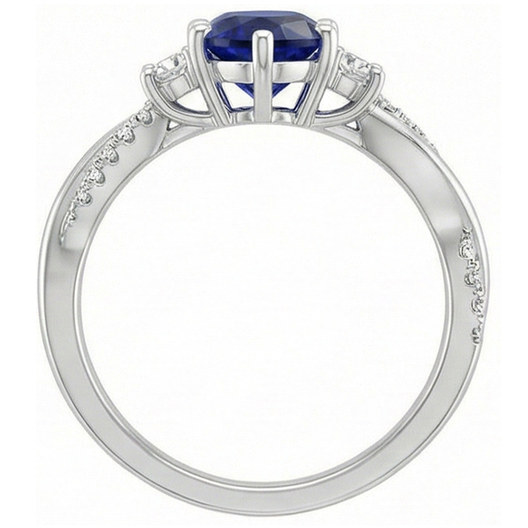 Bague Or Pierres Précieuses Poire Saphir Bleu & Diamants Naturels Extraits des Mines ( et non cultivés en laboratoire ) Ronds 5.50 Carats