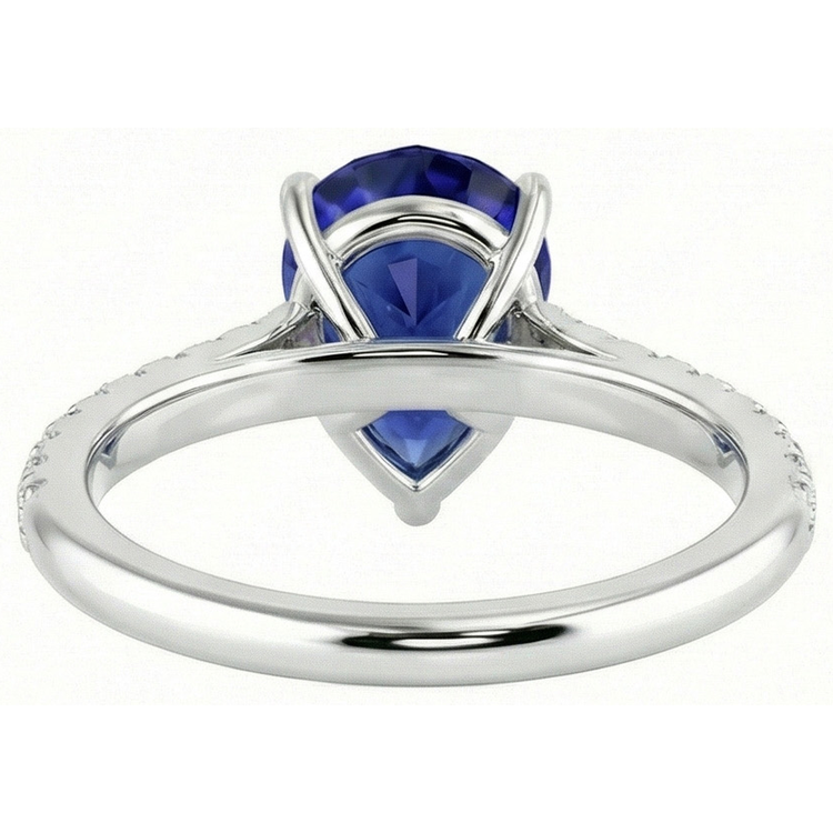 Bague Or Pierres Précieuses Saphir Bleu Avec Accents De Diamants 4 Carats