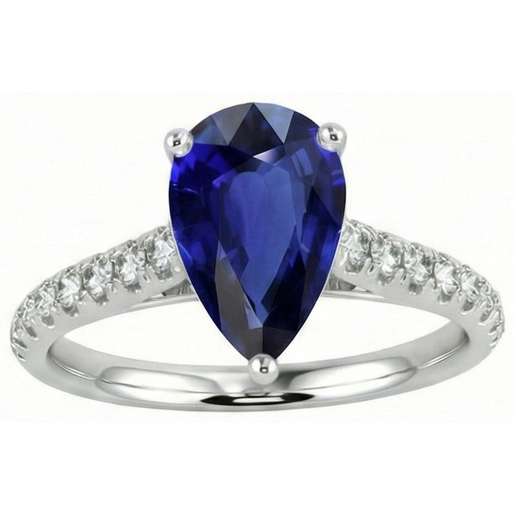 Bague Or Pierres Précieuses Saphir Bleu Avec Accents De Diamants 4 Carats