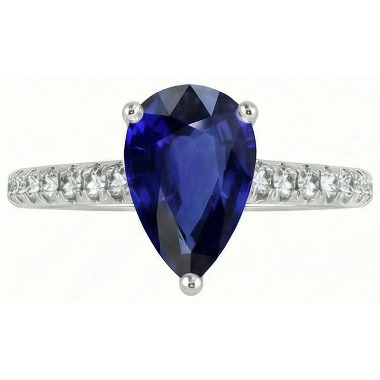 Bague Or Pierres Précieuses Saphir Bleu Avec Accents De Diamants 4 Carats