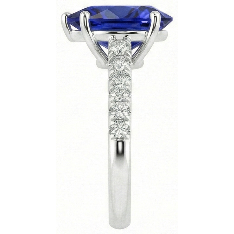 Bague Or Pierres Précieuses Saphir Bleu Avec Accents De Diamants 4 Carats