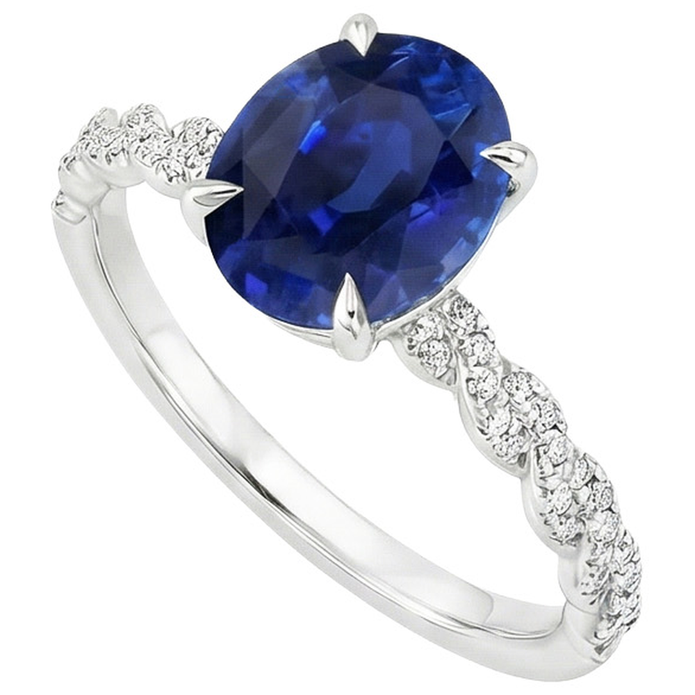naturel oval saphir 3.50carats bague angle de côté