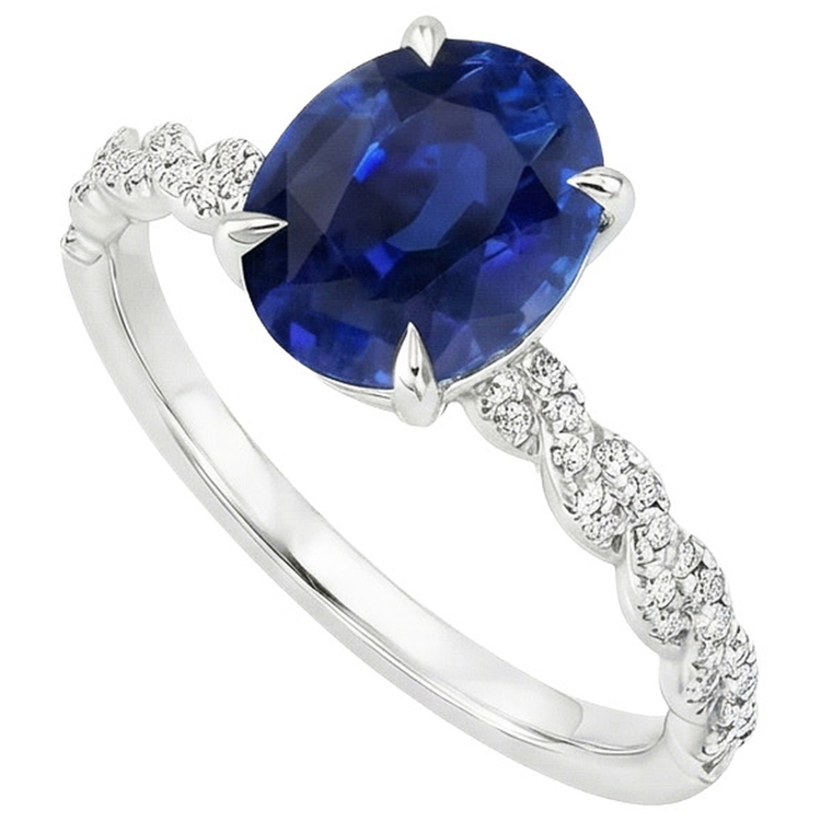 naturel oval saphir 3.50carats bague angle de côté