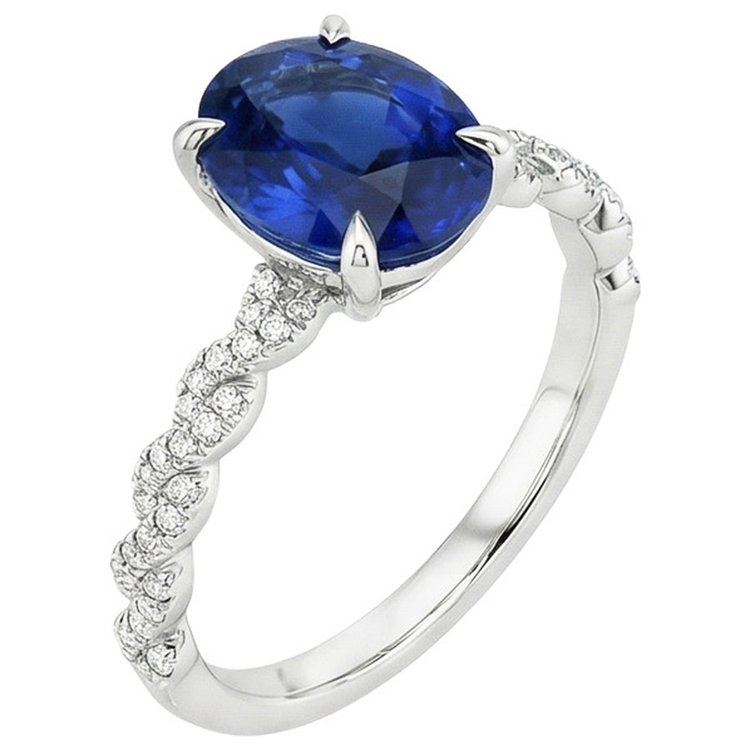 naturel oval saphir 3.50carats bague détail rapproché