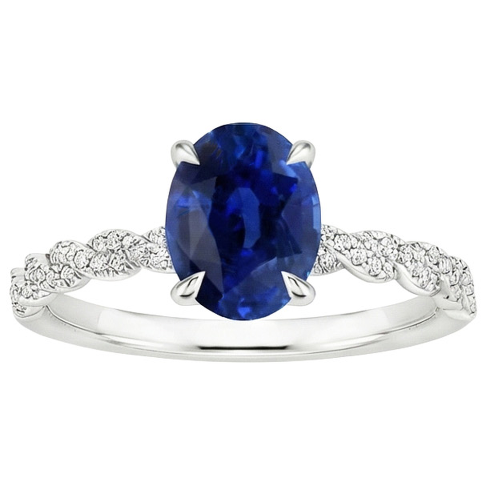 naturel oval saphir 3.50carats bague vue de profil