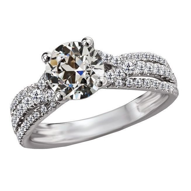 Bague Or Rond Vieux Mineur Réel Diamant Triple Rang Accents 7.50 Carats