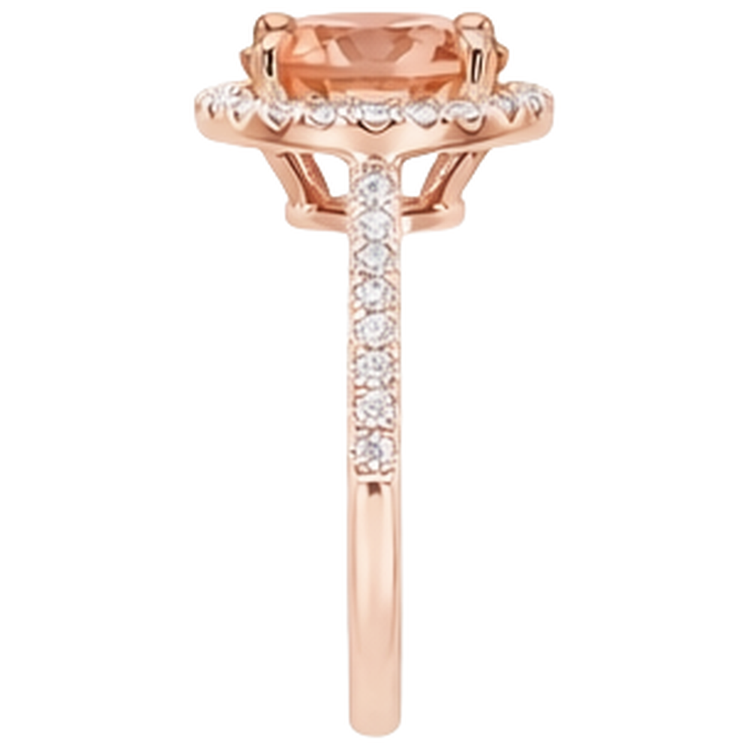 Bague Or Rose 14K 9 Carats Morganite Ronde Et Diamants Naturels Extraits des Mines ( et non cultivés en laboratoire ) Neuf