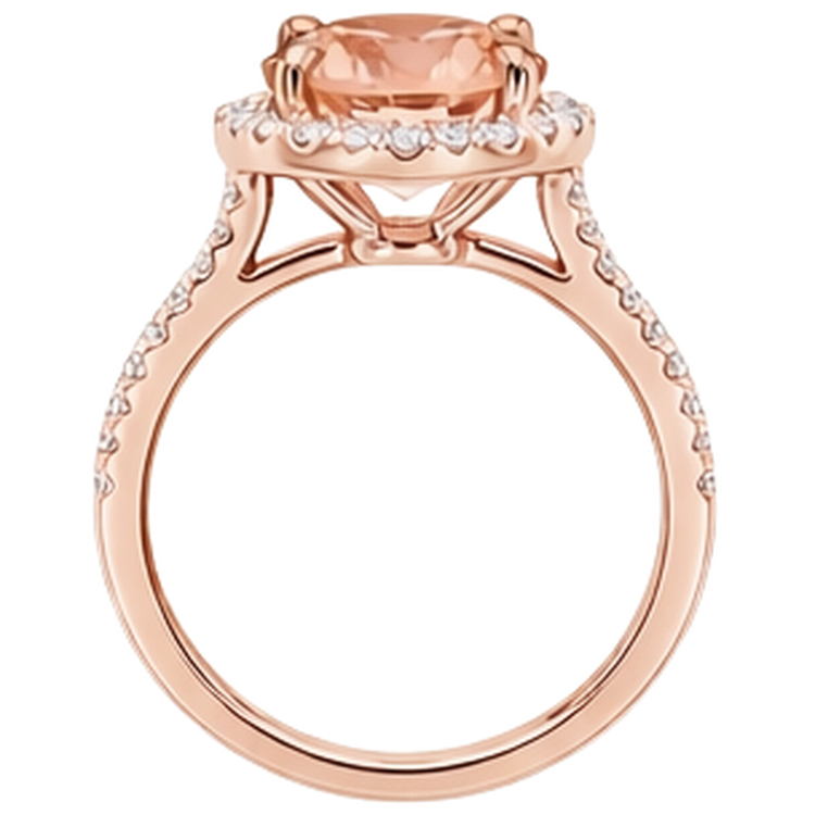 Bague Or Rose 14K 9 Carats Morganite Ronde Et Diamants Naturels Extraits des Mines ( et non cultivés en laboratoire ) Neuf
