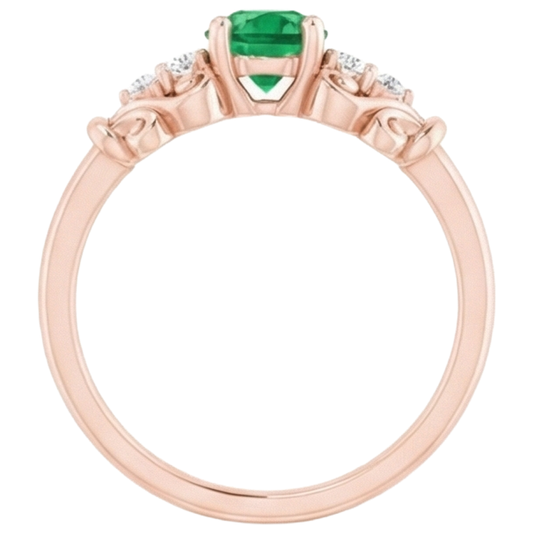 Bague Or Rose 14K Diamant Naturels Extraits des Mines ( et non cultivés en laboratoire ) Rond Émeraude Verte 1.40 Carats