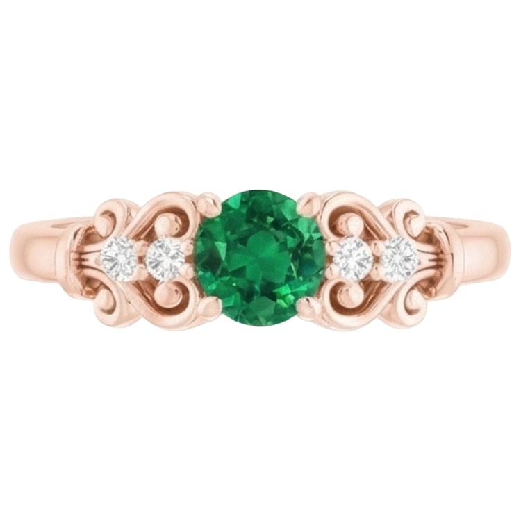 Bague Or Rose 14K Diamant Naturels Extraits des Mines ( et non cultivés en laboratoire ) Rond Émeraude Verte 1.40 Carats