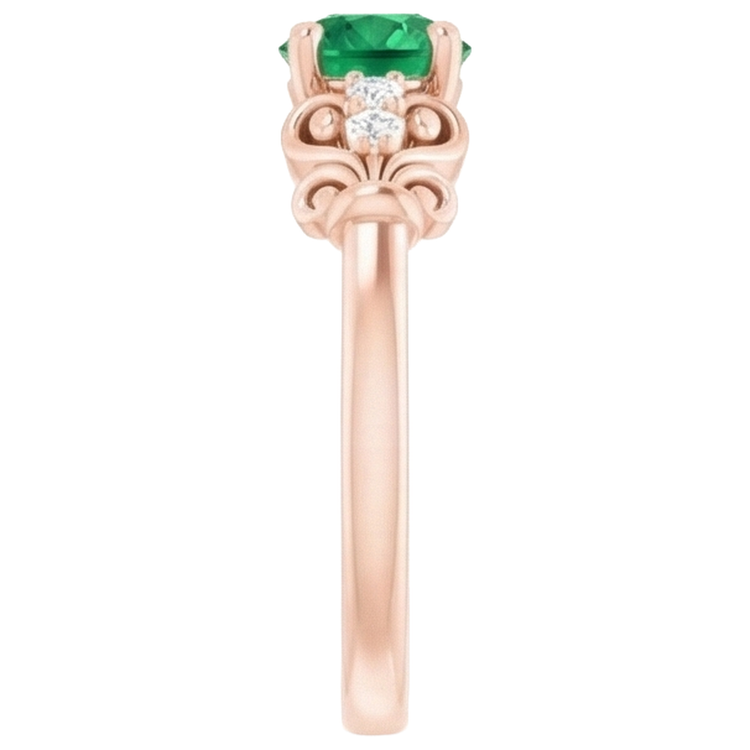 Bague Or Rose 14K Diamant Naturels Extraits des Mines ( et non cultivés en laboratoire ) Rond Émeraude Verte 1.40 Carats
