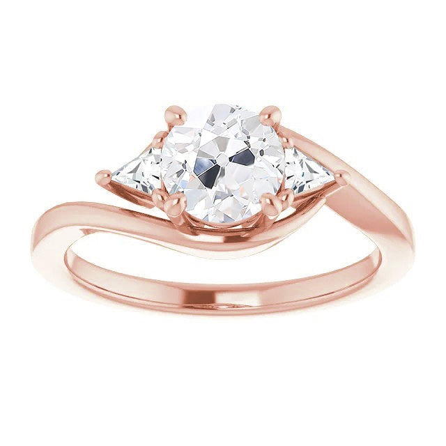 Bague Or Rose 3 Pierres Réel Diamants ancienne mine Style Torsadé 3 Carats