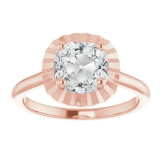 Bague Or Rose 4 Carats Réel Diamant Coussin