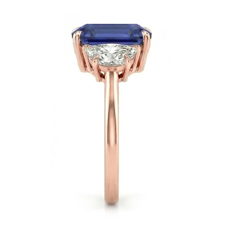 Bague Or Rose Emeraude Saphir 3 Pierres Diamants Demi Lune 4 Carats