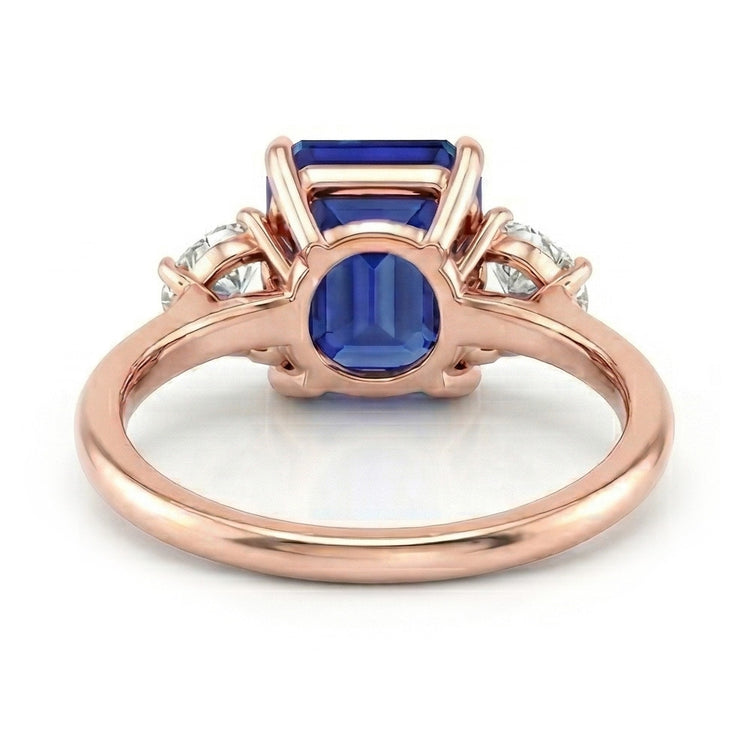 Bague Or Rose Emeraude Saphir 3 Pierres Diamants Demi Lune 4 Carats