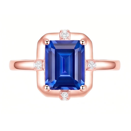 Bague Or Rose Pierres Précieuses Saphir Ceylan & Diamants Ronds 2.50 Carats