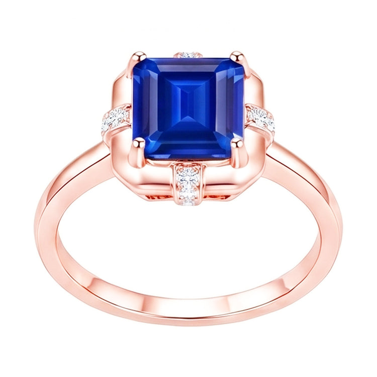Bague Or Rose Pierres Précieuses Saphir Ceylan & Diamants Ronds 2.50 Carats