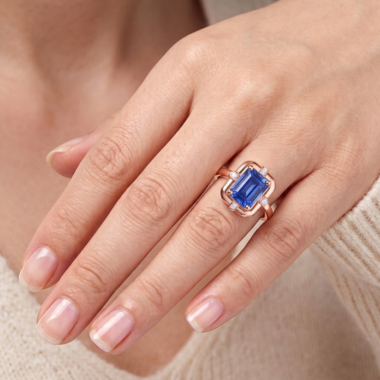 Bague Or Rose Pierres Précieuses Saphir Ceylan & Diamants Ronds 2.50 Carats