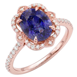 Bague Or Rose Saphir Bleuet Bleu Roi