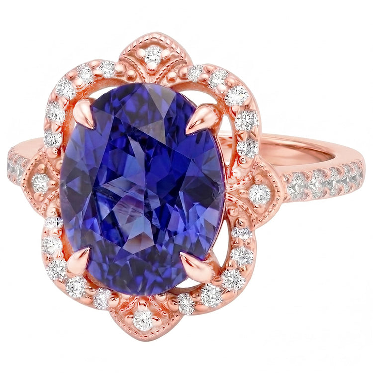 Bague Or Rose Saphir Bleuet Bleu Roi