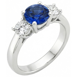 Bague Or Trois Pierres Ronde Saphir De Ceylan Et Diamants Naturels Extraits des Mines ( et non cultivés en laboratoire ) 3 Carats
