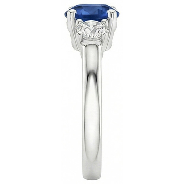 Bague Or Trois Pierres Ronde Saphir De Ceylan Et Diamants Naturels Extraits des Mines ( et non cultivés en laboratoire ) 3 Carats