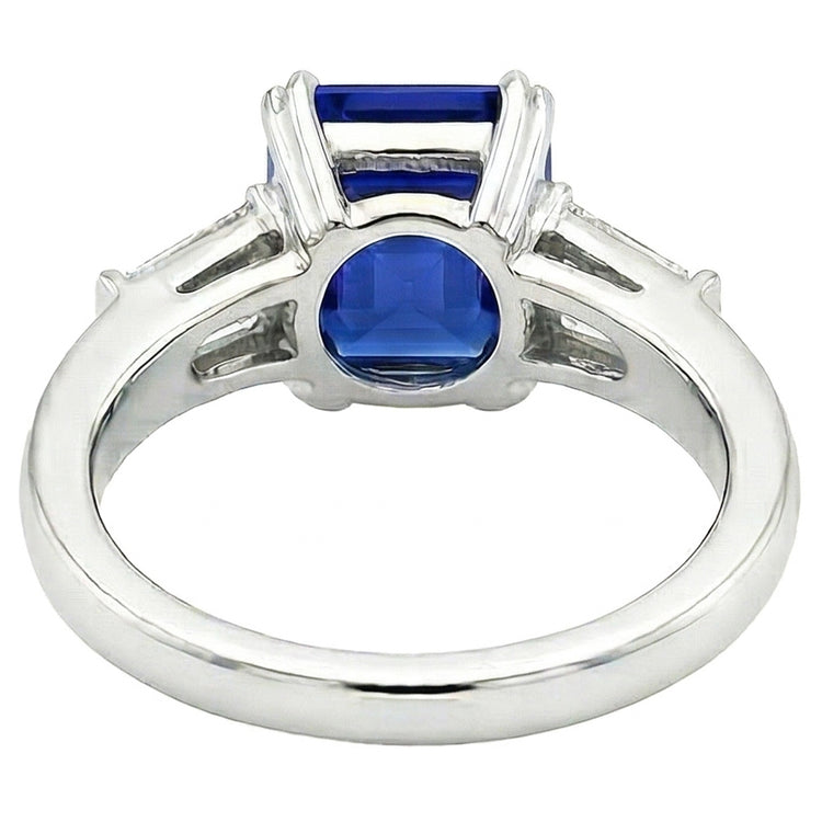 Bague Or Trois Pierres Saphir Asscher 2.50 Carats Diamants Baguette