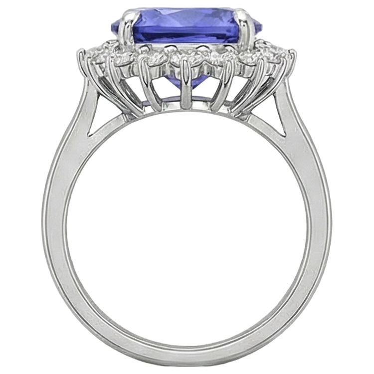 Bague Ovale AAA Tanzanite Et Diamants Naturels Extraits des Mines ( et non cultivés en laboratoire ) 8 Carats Or Blanc 14K