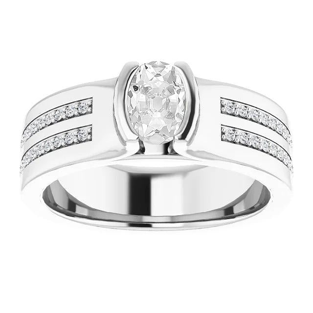 Bague Ovale En Réel Diamant Taille Mine Ancienne Sertie Tige Epaisse 4.75 Carats