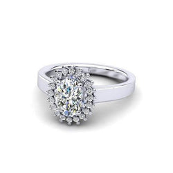 Bague Ovale Et Ronde Avec Halo De Véritable Diamants Style Fleur En Or Blanc 2.10 Carats 14K