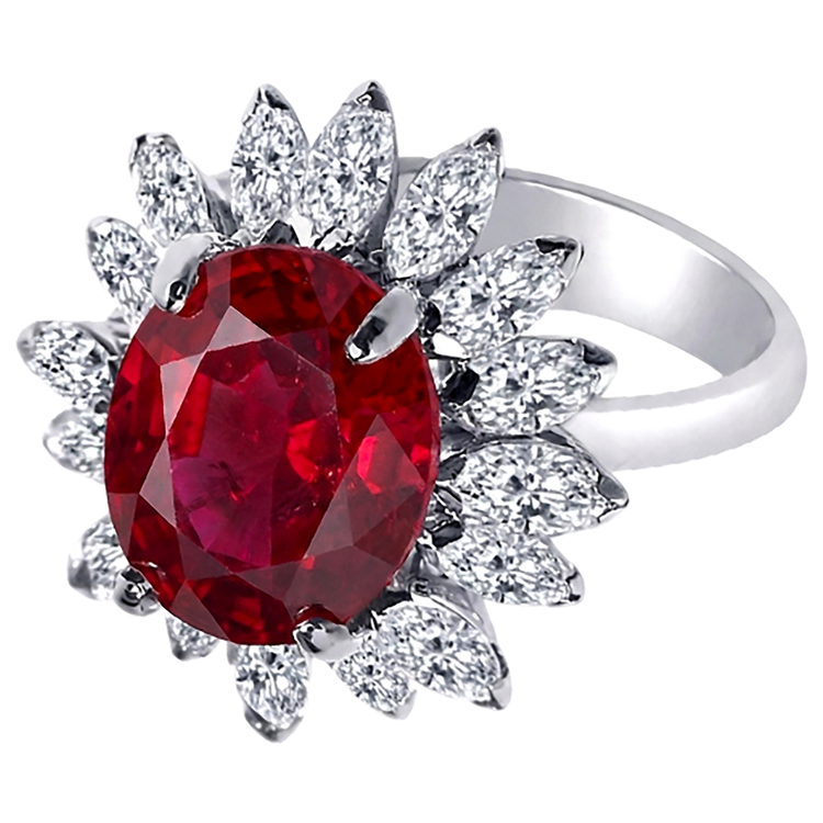 Bague Ovale Naturelle 13.80 Carats Rubis Diamant Naturels Extraits des Mines ( et non cultivés en laboratoire ) Or Blanc 14K