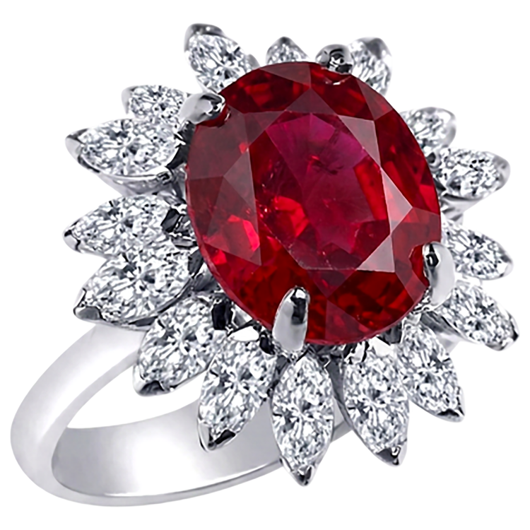 Bague Ovale Naturelle 13.80 Carats Rubis Diamant Naturels Extraits des Mines ( et non cultivés en laboratoire ) Or Blanc 14K