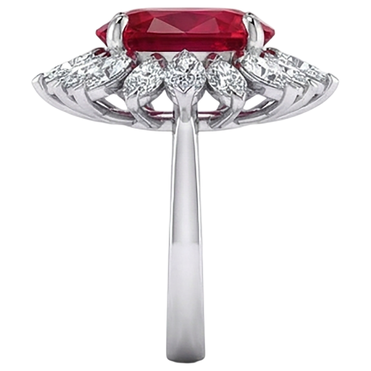 Bague Ovale Naturelle 13.80 Carats Rubis Diamant Naturels Extraits des Mines ( et non cultivés en laboratoire ) Or Blanc 14K
