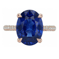 Bague Ovale Pierres Précieuses Saphir Bleu & Pavé de Diamants 3.50 Carats