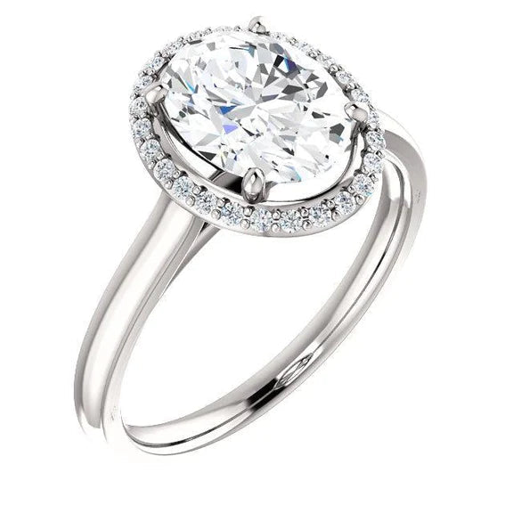 Bague Ovale Réel Diamants 2.50 Carats Halo Or Blanc 14K