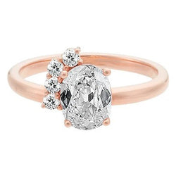 Bague Ovale & Ronde Vieux mineur Naturel Diamant 1.75 Carats Or Rose 14K