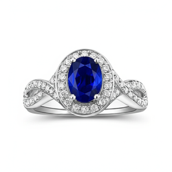 Bague Ovale Safir Sri Lanka Halo