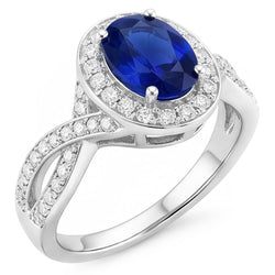 Bague Ovale Safir Sri Lanka Halo