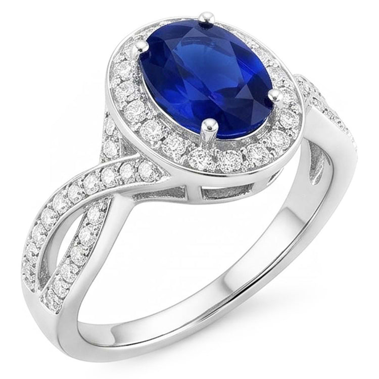 Bague Ovale Safir Sri Lanka Halo